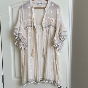 Harper Cream Sheer Cardigan with Pom-Pom Accents